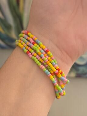 🍭 Candy Color Beaded Bracelet Set – 5pc Festival Stack ~ Handmade Seed Bead